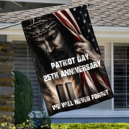 Patriot Day 25th Anniversary Jesus Twin Towers Tribute Flag