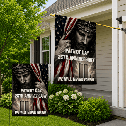 Patriot Day 25th Anniversary Jesus Twin Towers Tribute Flag