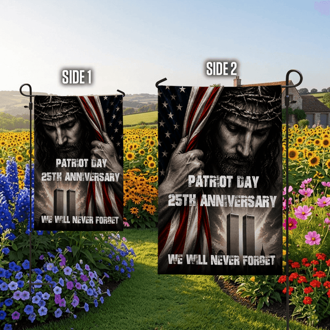 Patriot Day 25th Anniversary Jesus Twin Towers Tribute Flag