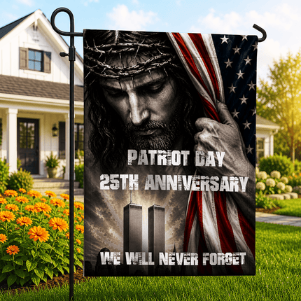Patriot Day 25th Anniversary Jesus Twin Towers Tribute Flag