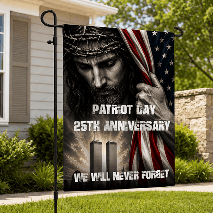 Patriot Day 25th Anniversary Jesus Twin Towers Tribute Flag