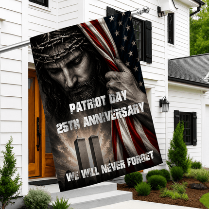Patriot Day 25th Anniversary Jesus Twin Towers Tribute Flag