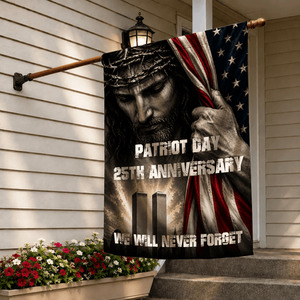 Patriot Day 25th Anniversary Jesus Twin Towers Tribute Flag