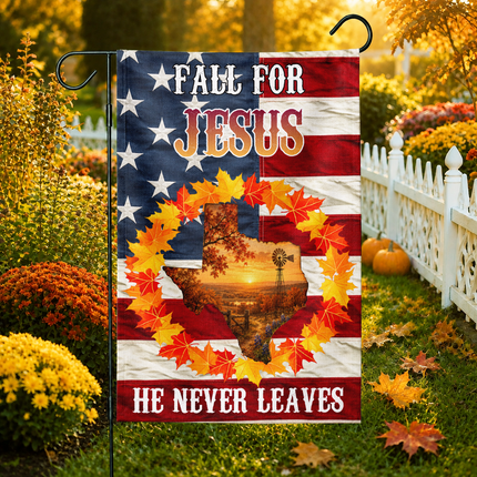 Texas Fall for Jesus He Never Leaves Autumn Christian Flag