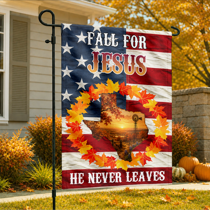Texas Fall for Jesus He Never Leaves Autumn Christian Flag