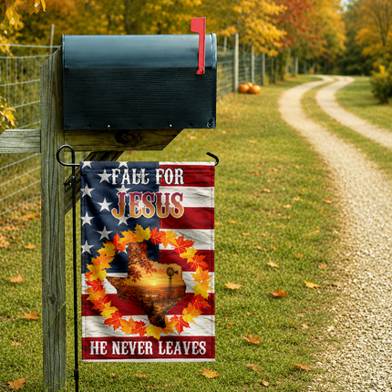 Texas Fall for Jesus He Never Leaves Autumn Christian Flag