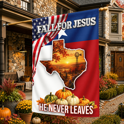 Texas Fall for Jesus He Never Leaves Pumpkin Christian Flag