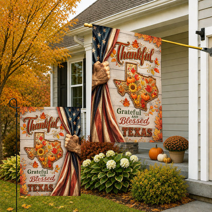 Texas Thankful Grateful Blessed Pumpkin Autumn Pride Flag