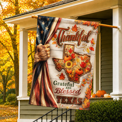 Texas Thankful Grateful Blessed Pumpkin Autumn Pride Flag
