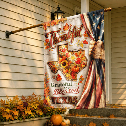 Texas Thankful Grateful Blessed Pumpkin Autumn Pride Flag
