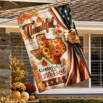 Texas Thankful Grateful Blessed Pumpkin Autumn Pride Flag
