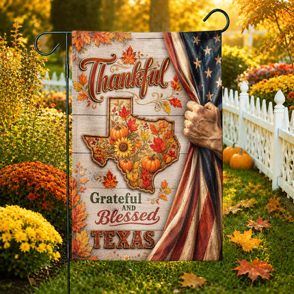 Texas Thankful Grateful Blessed Pumpkin Autumn Pride Flag