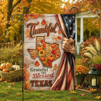 Texas Thankful Grateful Blessed Pumpkin Autumn Pride Flag
