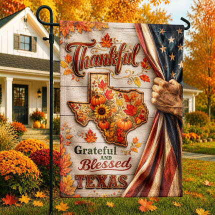 Texas Thankful Grateful Blessed Pumpkin Autumn Pride Flag