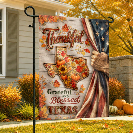Texas Thankful Grateful Blessed Pumpkin Autumn Pride Flag