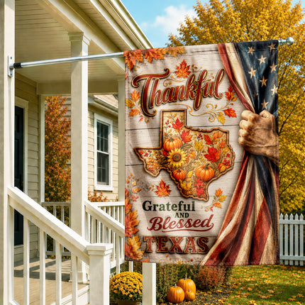 Texas Thankful Grateful Blessed Pumpkin Autumn Pride Flag