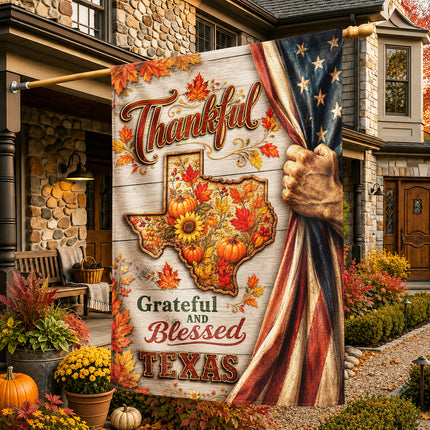 Texas Thankful Grateful Blessed Pumpkin Autumn Pride Flag
