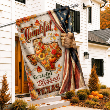 Texas Thankful Grateful Blessed Pumpkin Autumn Pride Flag
