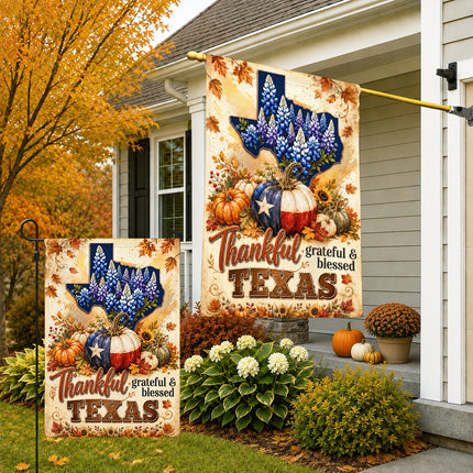 Texas Thankful Grateful Blessed Fall Pumpkin Garden Flag