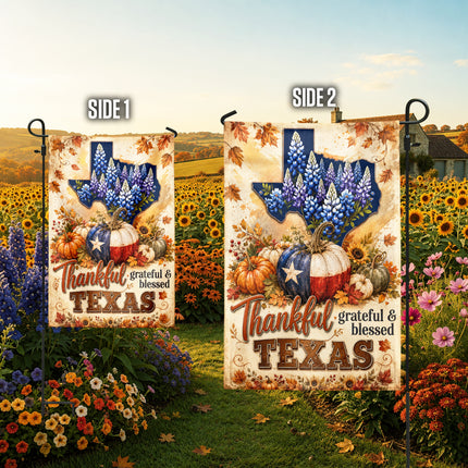 Texas Thankful Grateful Blessed Fall Pumpkin Garden Flag
