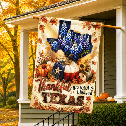 Texas Thankful Grateful Blessed Fall Pumpkin Garden Flag