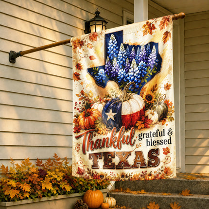 Texas Thankful Grateful Blessed Fall Pumpkin Garden Flag