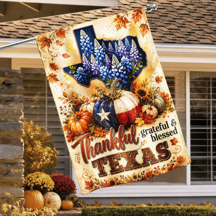 Texas Thankful Grateful Blessed Fall Pumpkin Garden Flag