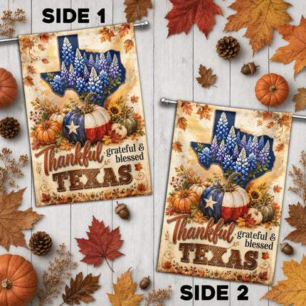 Texas Thankful Grateful Blessed Fall Pumpkin Garden Flag