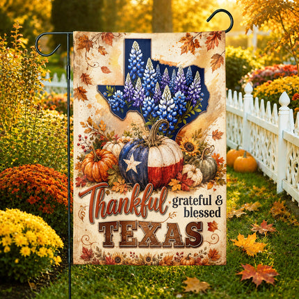 Texas Thankful Grateful Blessed Fall Pumpkin Garden Flag