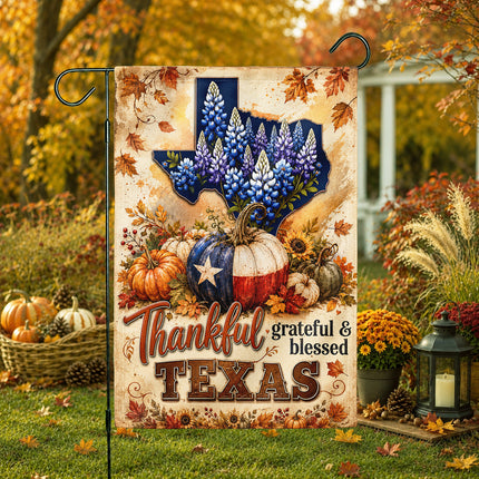 Texas Thankful Grateful Blessed Fall Pumpkin Garden Flag