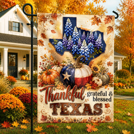 Texas Thankful Grateful Blessed Fall Pumpkin Garden Flag