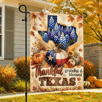 Texas Thankful Grateful Blessed Fall Pumpkin Garden Flag