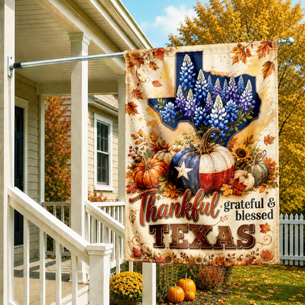 Texas Thankful Grateful Blessed Fall Pumpkin Garden Flag