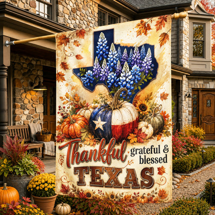 Texas Thankful Grateful Blessed Fall Pumpkin Garden Flag