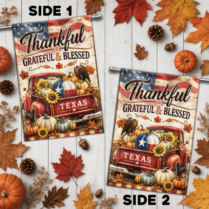 Texas Thankful Grateful Blessed Vintage Truck Pumpkin Fall Flag