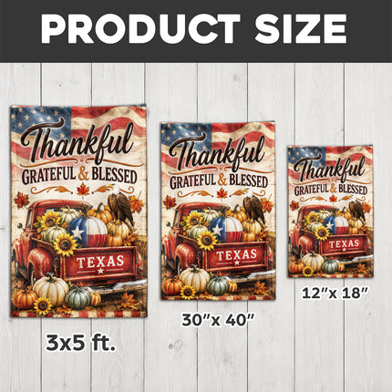 Texas Thankful Grateful Blessed Vintage Truck Pumpkin Fall Flag