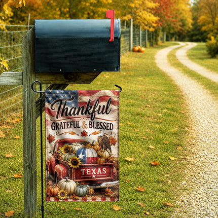 Texas Thankful Grateful Blessed Vintage Truck Pumpkin Fall Flag
