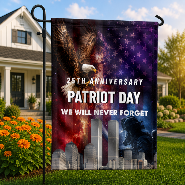 25th Anniversary Patriot Day Galaxy Eagle Firefighter Twin Towers Memorial Flag