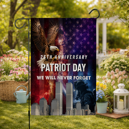 25th Anniversary Patriot Day Galaxy Eagle Firefighter Twin Towers Memorial Flag