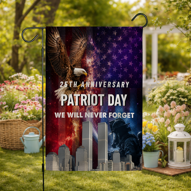 25th Anniversary Patriot Day Galaxy Eagle Firefighter Twin Towers Memorial Flag
