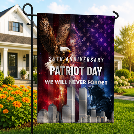 25th Anniversary Patriot Day Galaxy Eagle Firefighter Twin Towers Memorial Flag