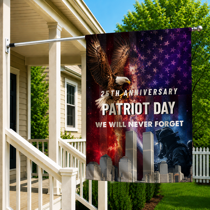 25th Anniversary Patriot Day Galaxy Eagle Firefighter Twin Towers Memorial Flag