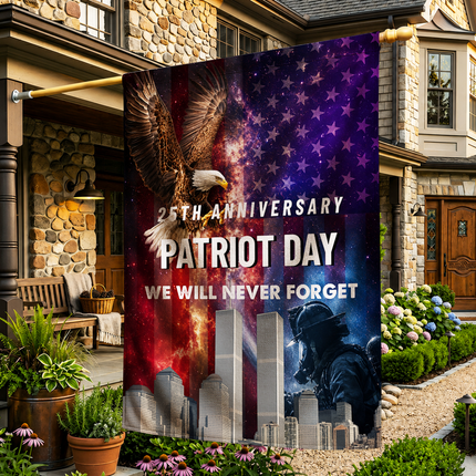 25th Anniversary Patriot Day Galaxy Eagle Firefighter Twin Towers Memorial Flag