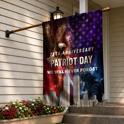 25th Anniversary Patriot Day Galaxy Eagle Firefighter Twin Towers Memorial Flag