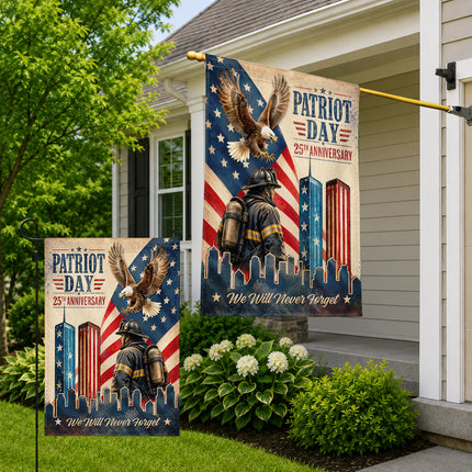 Patriot Day 25th Anniversary Vintage Eagle Firefighter Twin Towers Flag