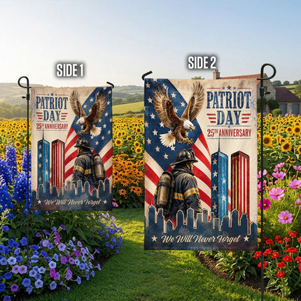 Patriot Day 25th Anniversary Vintage Eagle Firefighter Twin Towers Flag