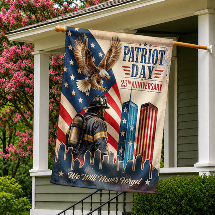 Patriot Day 25th Anniversary Vintage Eagle Firefighter Twin Towers Flag