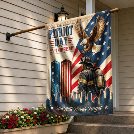 Patriot Day 25th Anniversary Vintage Eagle Firefighter Twin Towers Flag
