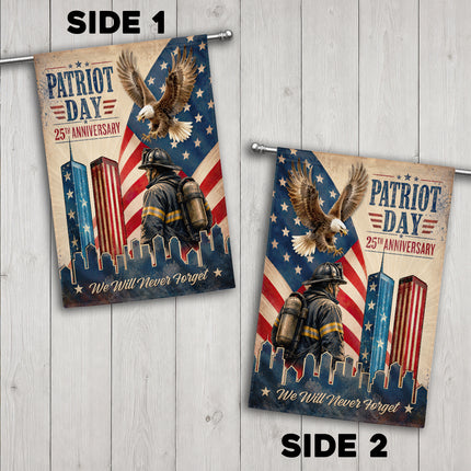 Patriot Day 25th Anniversary Vintage Eagle Firefighter Twin Towers Flag