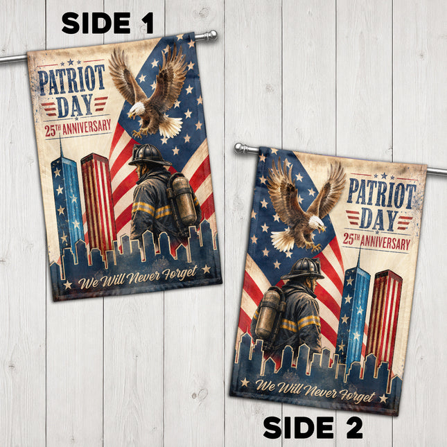 Patriot Day 25th Anniversary Vintage Eagle Firefighter Twin Towers Flag
